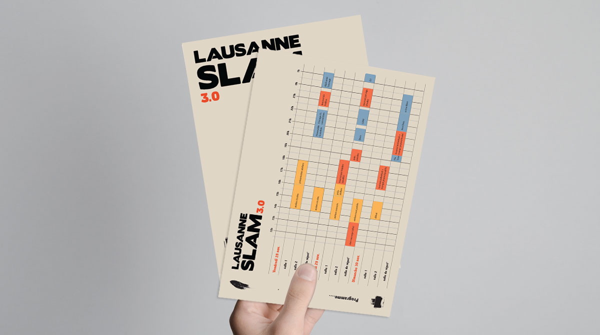 Lausanne Slam Festival, flyer et programme réalisés par l'agence Zedcom